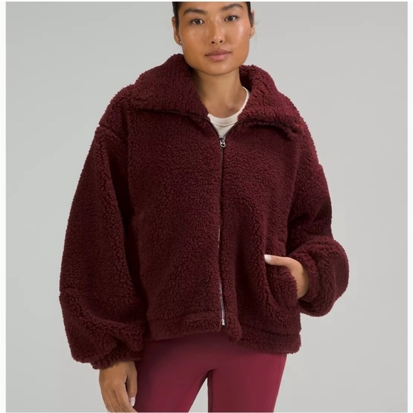 Lululemon Cinchable Fleece Zip-Up Size 8 maroon burgundy - Picture 3 of 7